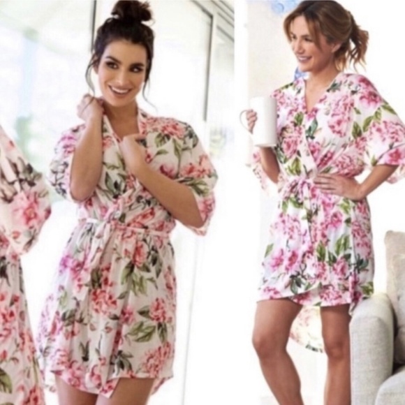 Show me your MUMU Robe/Cover up Floral print Roses Peonies Pink Romantic OS - Picture 7 of 7